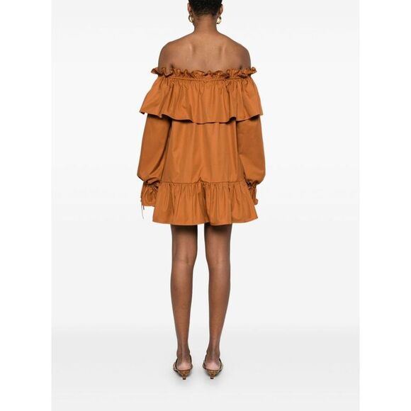 SAINT LAURENT Off-the-Shoulder Ruffled Midi Dress Women BROWN Dresses